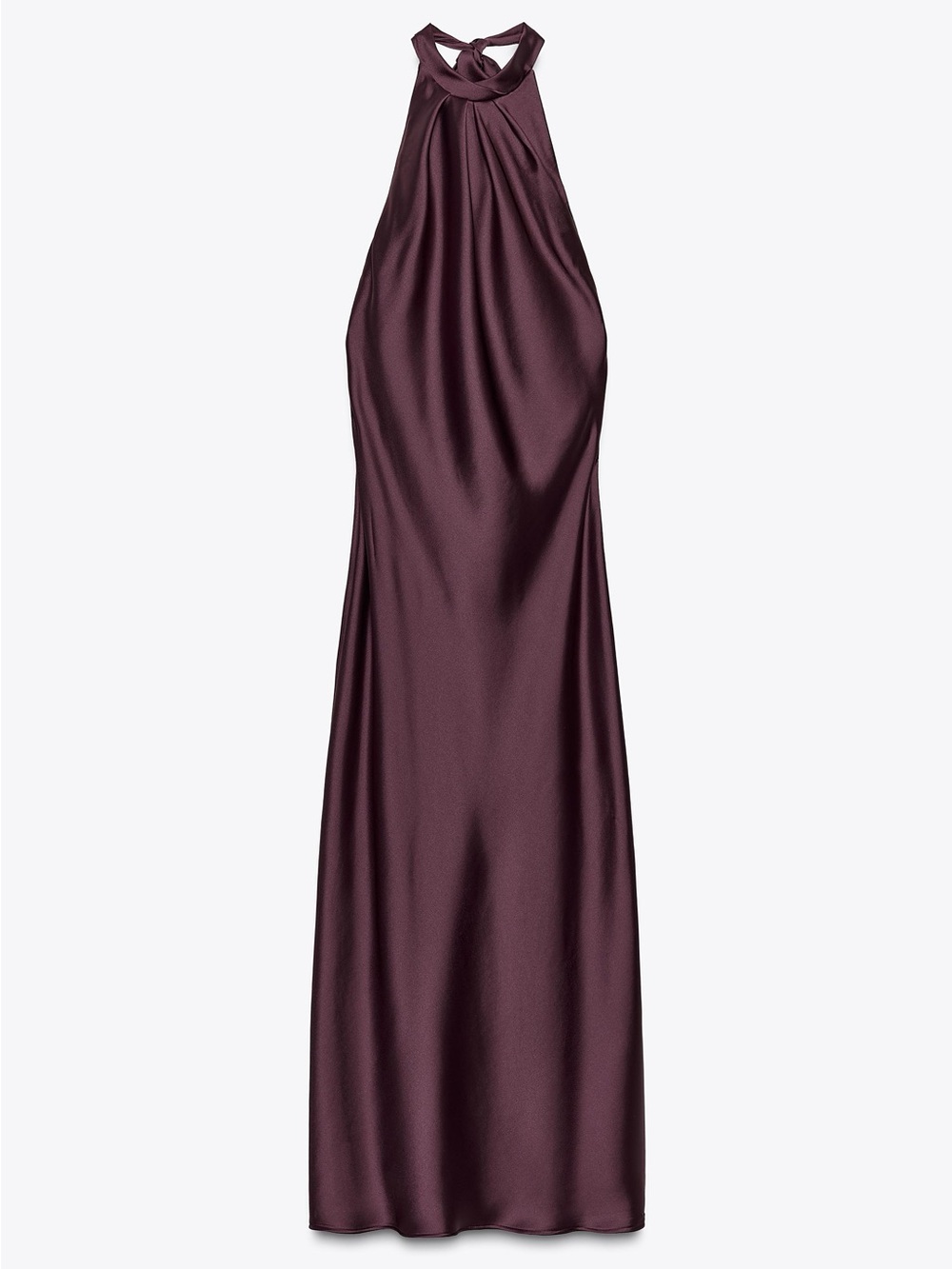 Zara Satin Halter Midi Dress Open back in Deep Plum